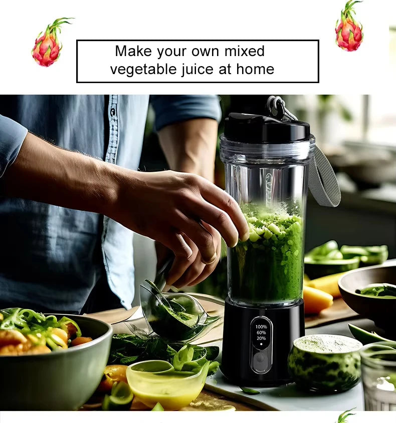 Portable Juicer Blender | 180W USB Rechargeable Smoothie Cup with 4000mAh Battery & 4 Blades – Personal Juice Blender for Travel & Outdoor Use