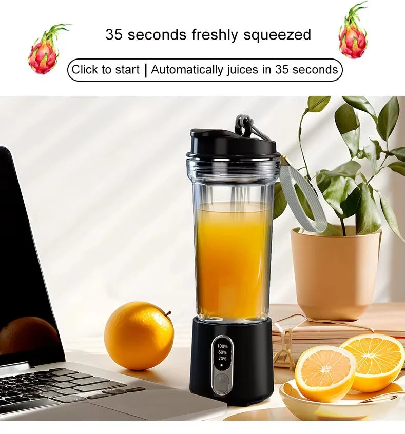 Portable Juicer Blender | 180W USB Rechargeable Smoothie Cup with 4000mAh Battery & 4 Blades – Personal Juice Blender for Travel & Outdoor Use