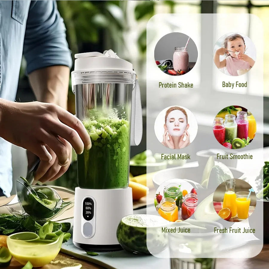 Portable Juicer Blender | 180W USB Rechargeable Smoothie Cup with 4000mAh Battery & 4 Blades – Personal Juice Blender for Travel & Outdoor Use