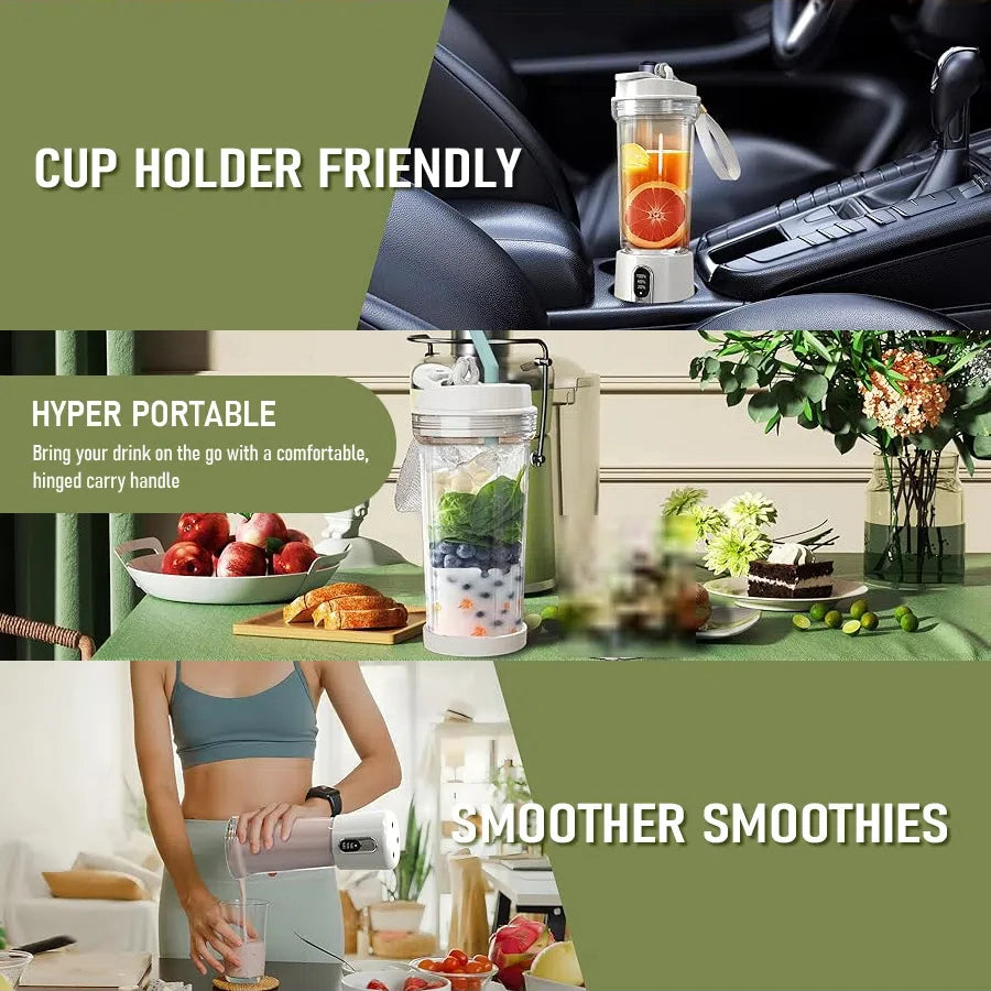 Portable Juicer Blender | 180W USB Rechargeable Smoothie Cup with 4000mAh Battery & 4 Blades – Personal Juice Blender for Travel & Outdoor Use