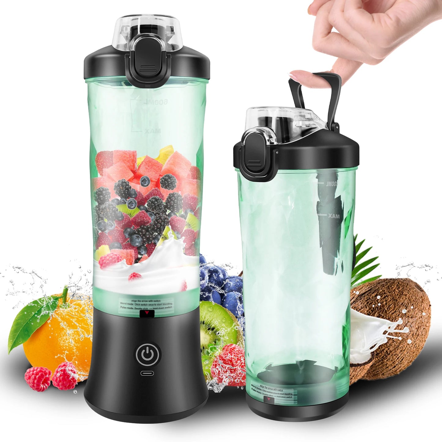 Portable Blender | 6-Blade | 600ML | Rechargeable | USB Type-C | Ice-Crushing Power