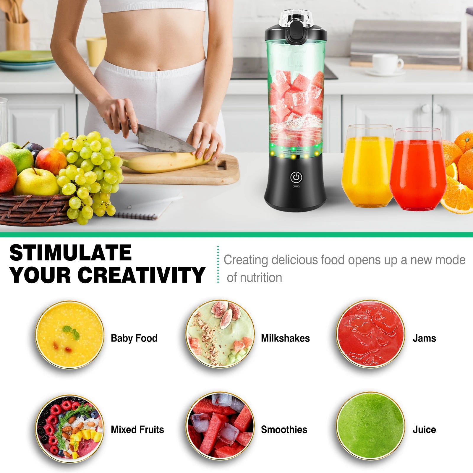 Portable Blender | 6-Blade | 600ML | Rechargeable | USB Type-C | Ice-Crushing Power