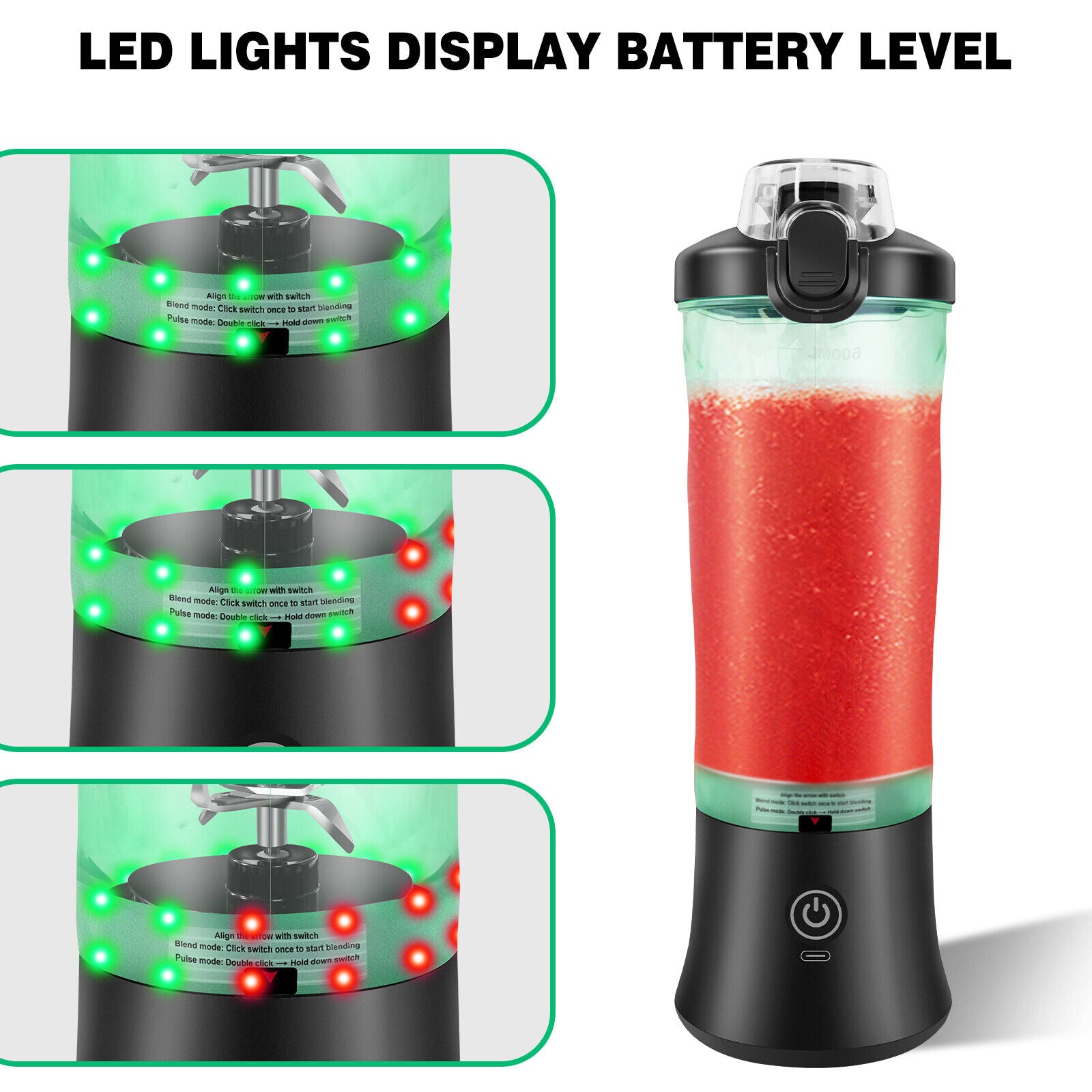 Portable Blender | 6-Blade | 600ML | Rechargeable | USB Type-C | Ice-Crushing Power