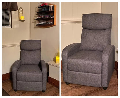 Recliner Massage Chair | Adjustable Fabric Sofa | Lumbar Support & Full Backrest | Modern Grey and Black