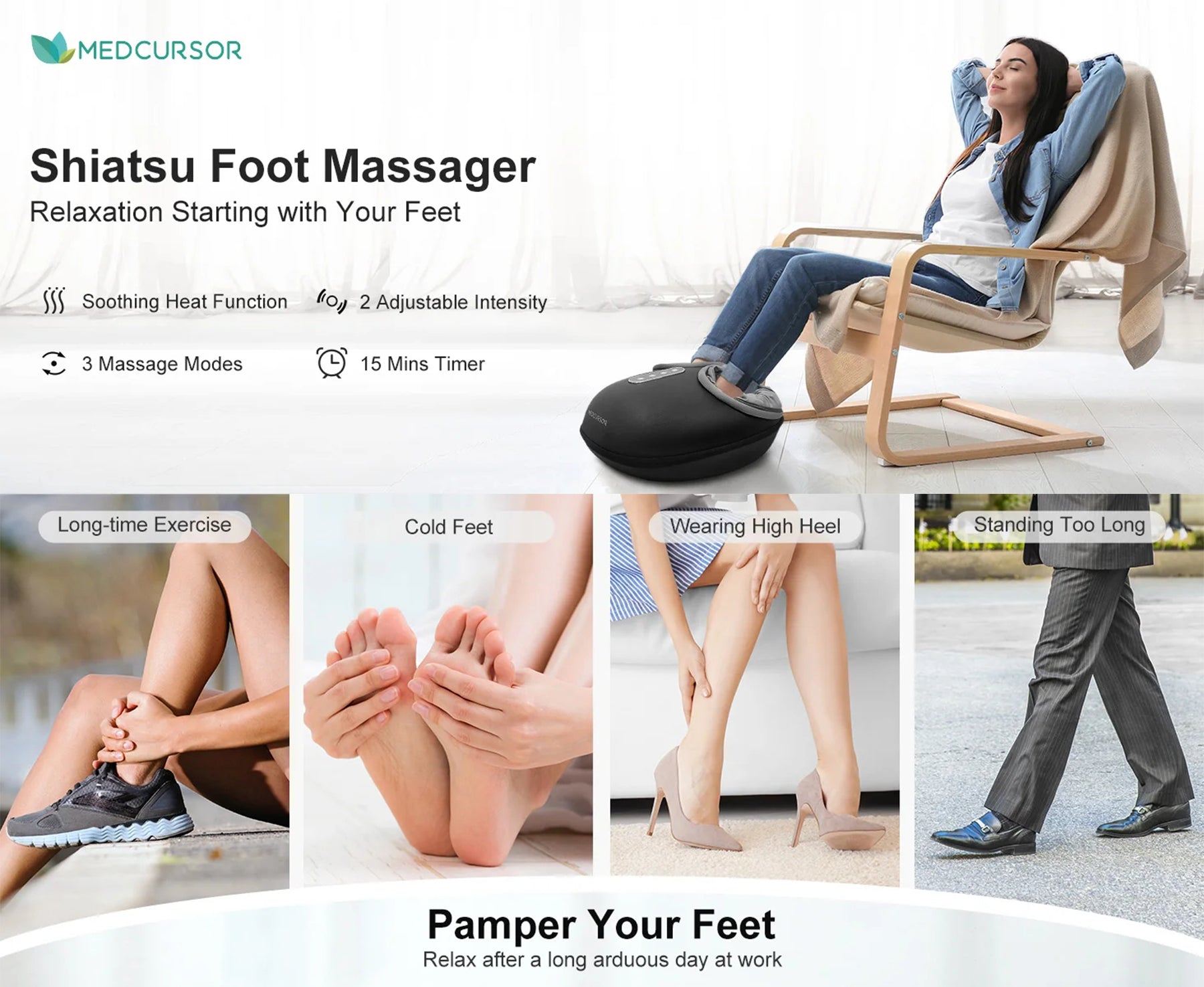 Reflexology Foot Massager with Heat | Shiatsu Deep Kneading Roller | Pain Relief & Muscle Relaxation for Home & Office Use