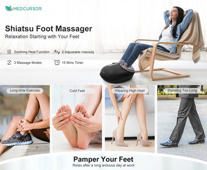Reflexology Foot Massager with Heat | Shiatsu Deep Kneading Roller | Pain Relief & Muscle Relaxation for Home & Office Use