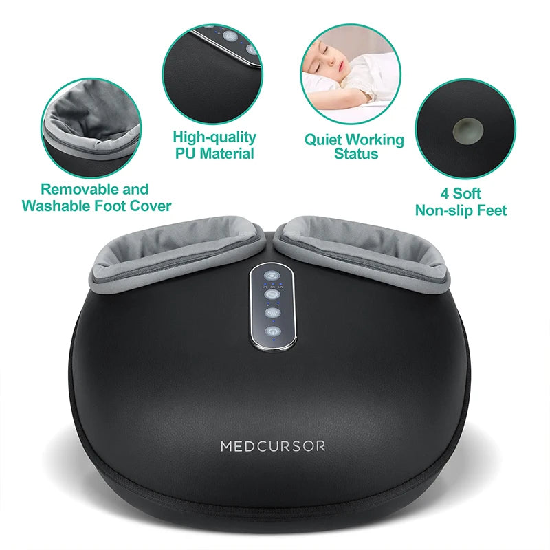 Reflexology Foot Massager with Heat | Shiatsu Deep Kneading Roller | Pain Relief & Muscle Relaxation for Home & Office Use Black