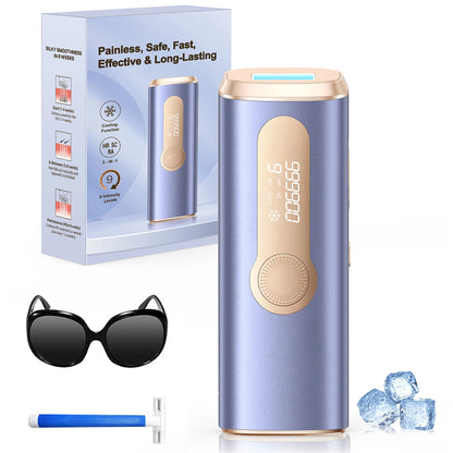 IPL Hair Removal Device | 999,900 Flashes, 8-Week Results, Auto-Glide Laser Epilator for Face, Body, Bikini – Painless & Safe Purple