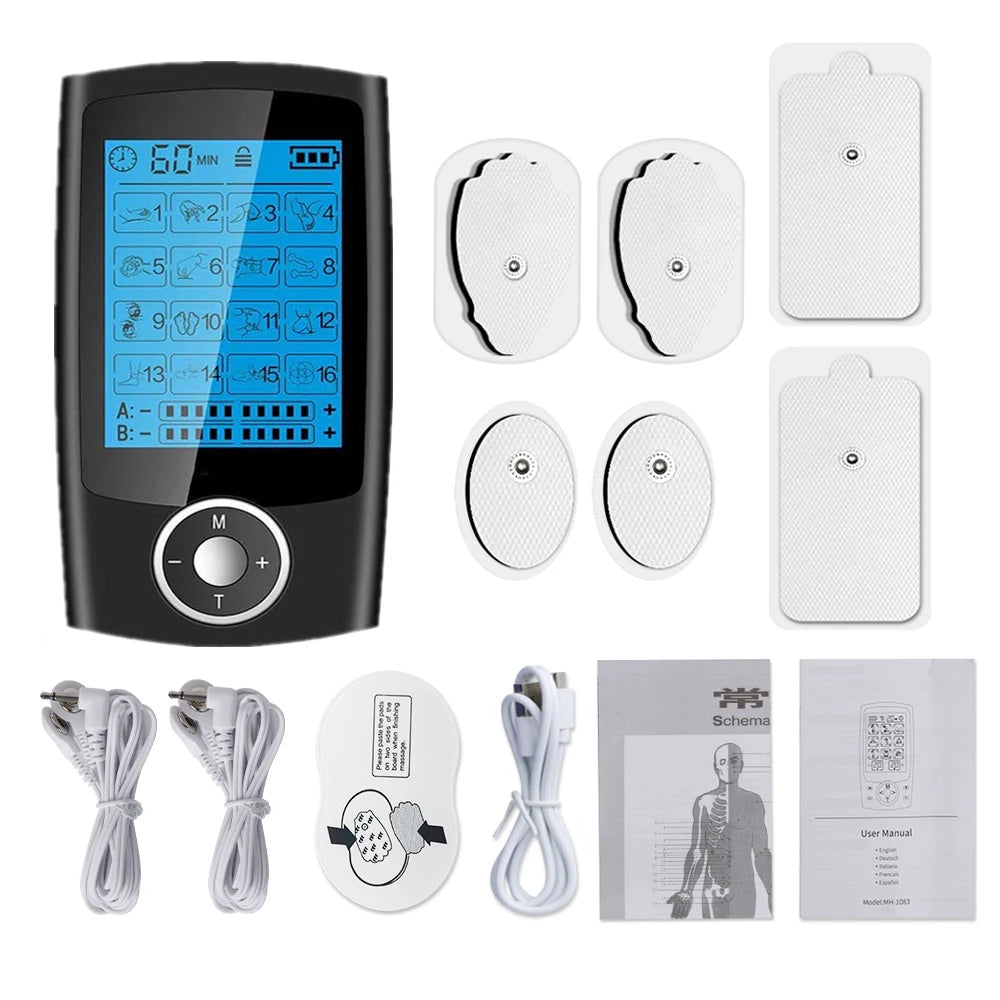 TENS Unit Muscle Stimulator | 16 Modes, Dual Output, Rechargeable EMS Massager for Pain Relief – Back, Neck, Legs