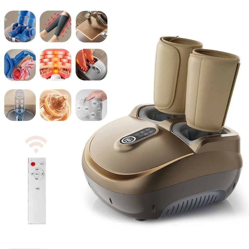 Foot and Calf Recovery System | Shiatsu Foot Massager with Heat | Air Compression Leg Massager Machine with LCD Display Beige