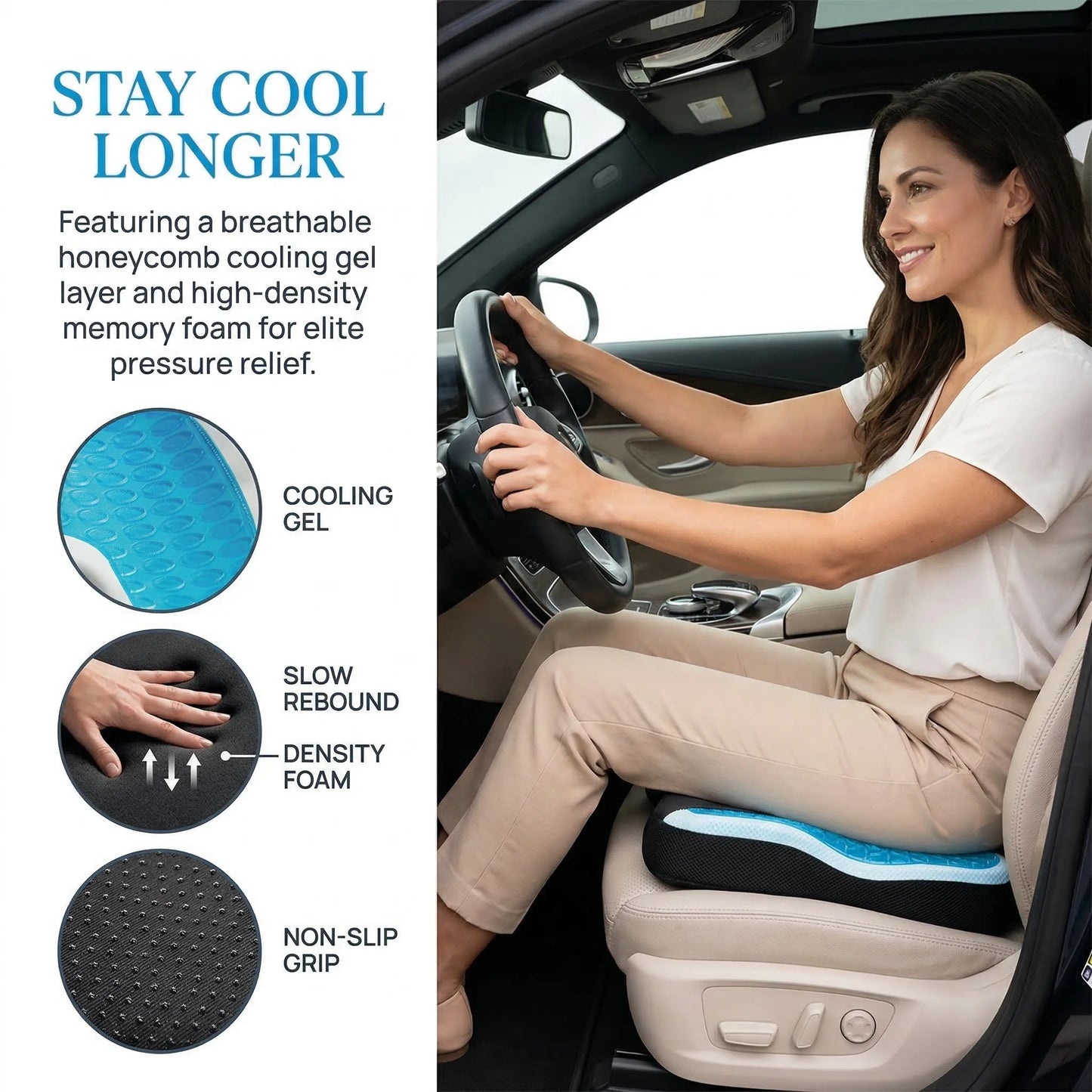 Cooling Gel Seat Cushion for Office Chair | Memory Foam Coccyx Pillow with Non-Slip Base for Tailbone & Back Pain Relief