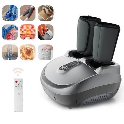 Foot and Calf Recovery System | Shiatsu Foot Massager with Heat | Air Compression Leg Massager Machine with LCD Display Grey