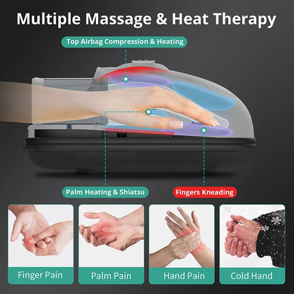 Cordless Hand Massager – 6 Modes, 6 Intensities, Air Compression & Acupressure, Dual Heat 104–122 °F, USB-C Rechargeable