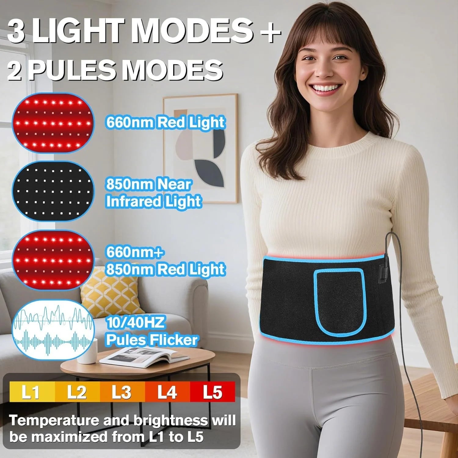 Red Light Therapy Waist Belt – 660nm & 850nm Pain Relief