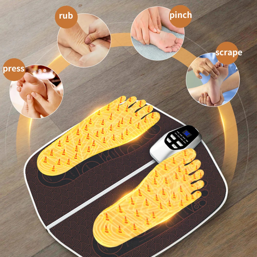 EMS Foot Massager Pad | 8 Modes & 32 Intensities | USB Rechargeable | Remote Control + Auto Shut-Off