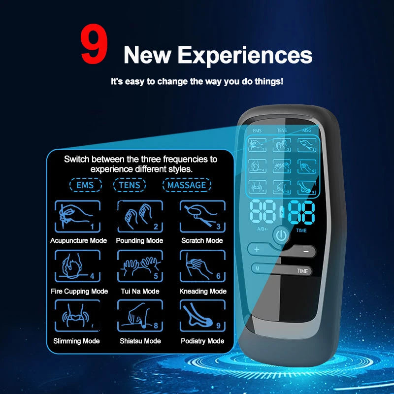 Electric TENS & EMS Muscle Stimulator | 6 Massage Modes, 19 Intensity Levels, USB Rechargeable Pain Relief Therapy for Back, Neck, Legs & Arms