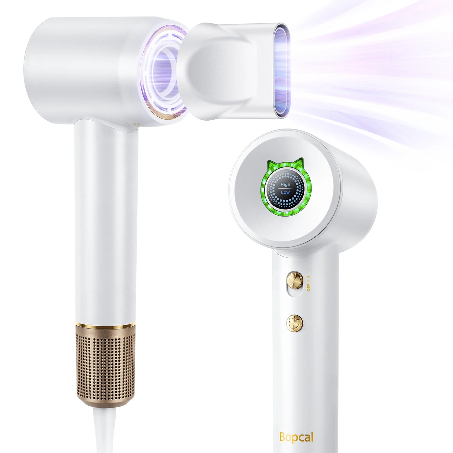 High-Speed Hair Dryer 110,000 RPM | 200 Million Negative Ions, 16 Modes, Lightweight Ionic Blow Dryer with LED & Smart Temp Control White