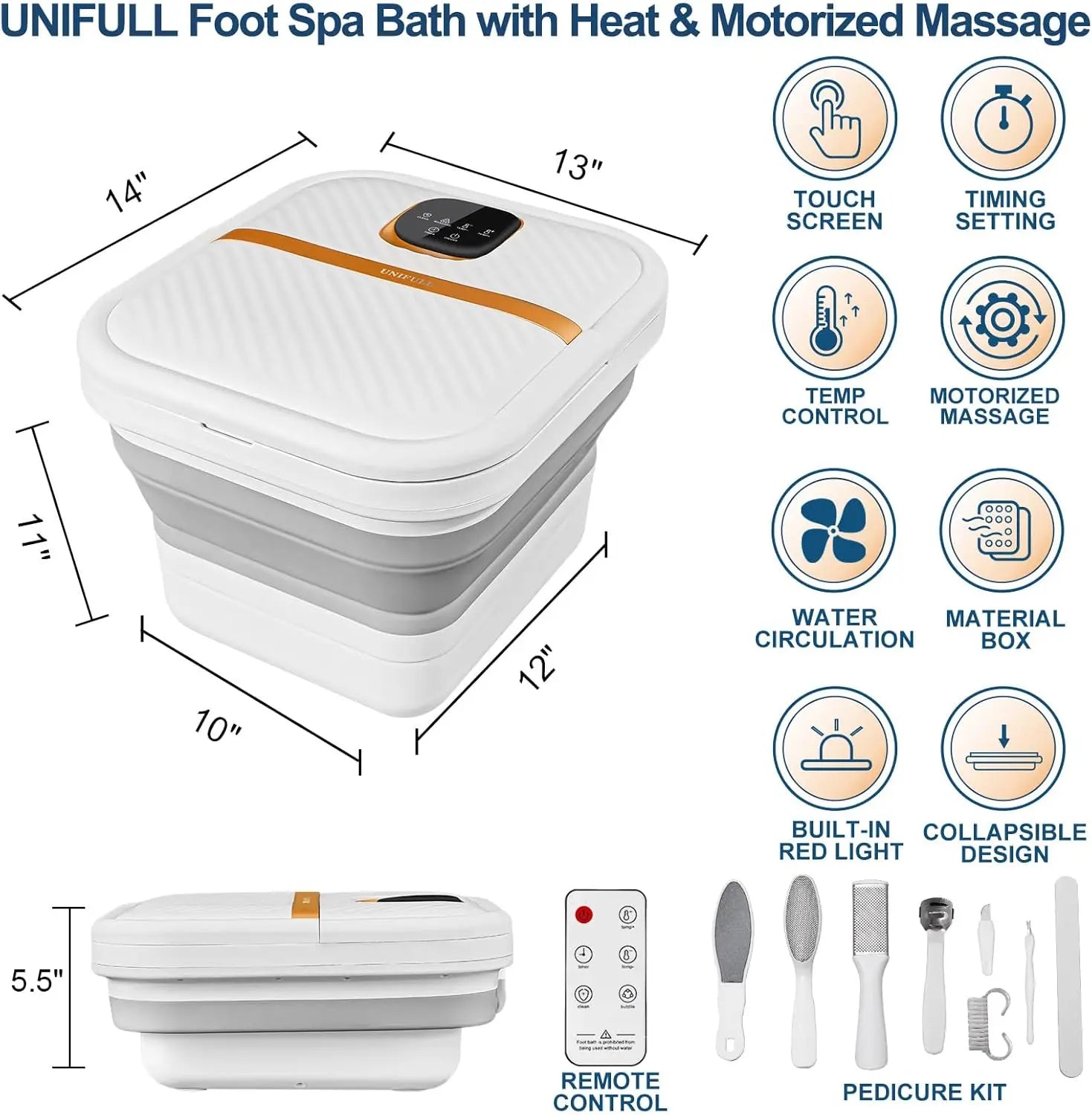 Foot Spa Massager with Heat & Motorized Rollers | Collapsible Heated Foot Bath with Temperature Control, Bubbles & Pedicure Kit