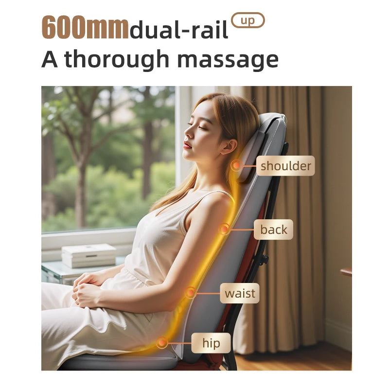 Full-Body Massage Seat | Dual-Rail Back Massage, Heat Therapy, Vibration & Home/Car Use