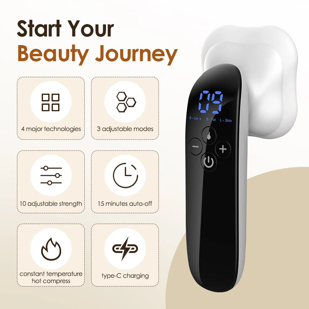 Body Slimming Massager with RF, Red Light, Microcurrent | 10 Levels, 3 Modes, Heat Therapy | Fat Burning & Skin Tightening Device for Arms, Legs, Waist