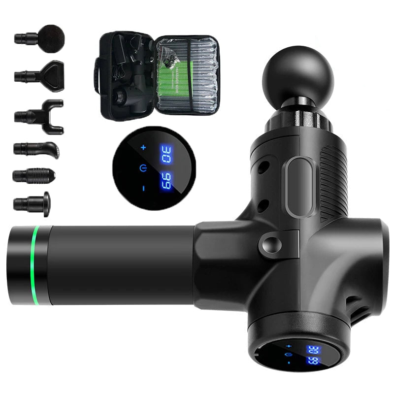 30-Speed Muscle Massage Gun | Deep Tissue Percussion Massager with 6 Heads, LCD Touchscreen & Quiet Motor | Pain Relief for Back, Neck, Legs