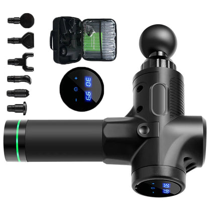 30-Speed Muscle Massage Gun | Deep Tissue Percussion Massager with 6 Heads, LCD Touchscreen & Quiet Motor | Pain Relief for Back, Neck, Legs