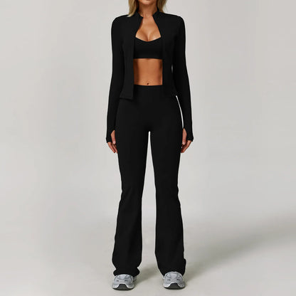Seamless Yoga Set for Women | Long Sleeve Sports Bra and Leggings Workout Set with Breathable Stretch Fabric