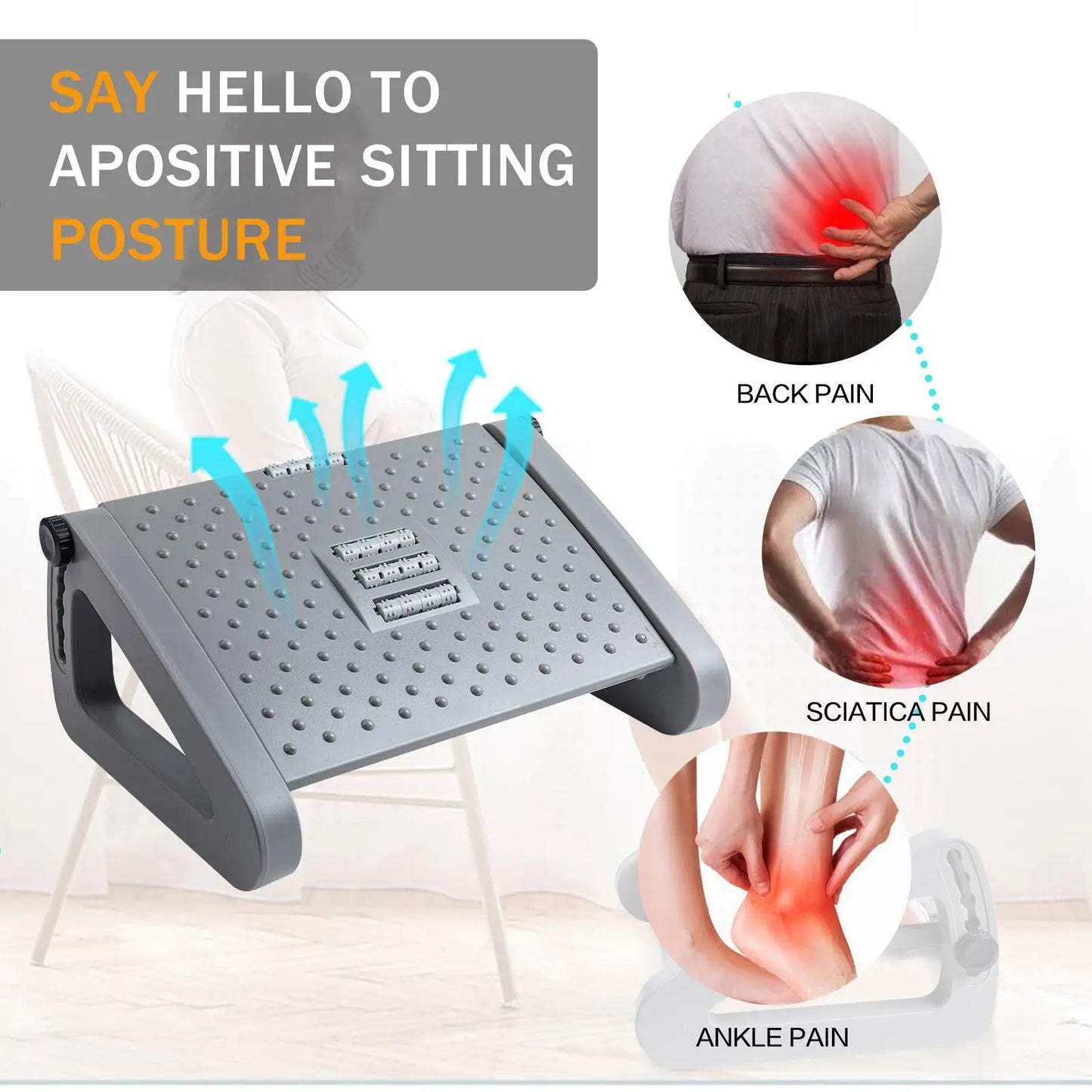 Adjustable Under Desk Foot Rest | Ergonomic Foot Stool for Posture & Back Pain Relief