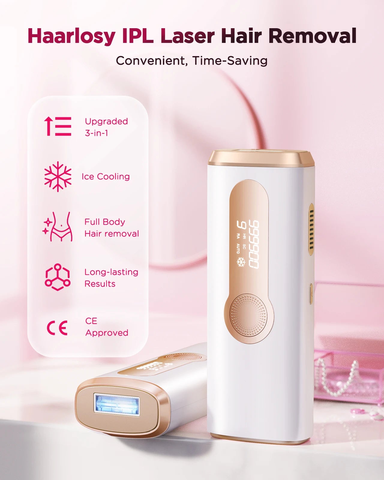 IPL Hair Removal Device | 999,900 Flashes, 8-Week Results, Auto-Glide Laser Epilator for Face, Body, Bikini – Painless & Safe