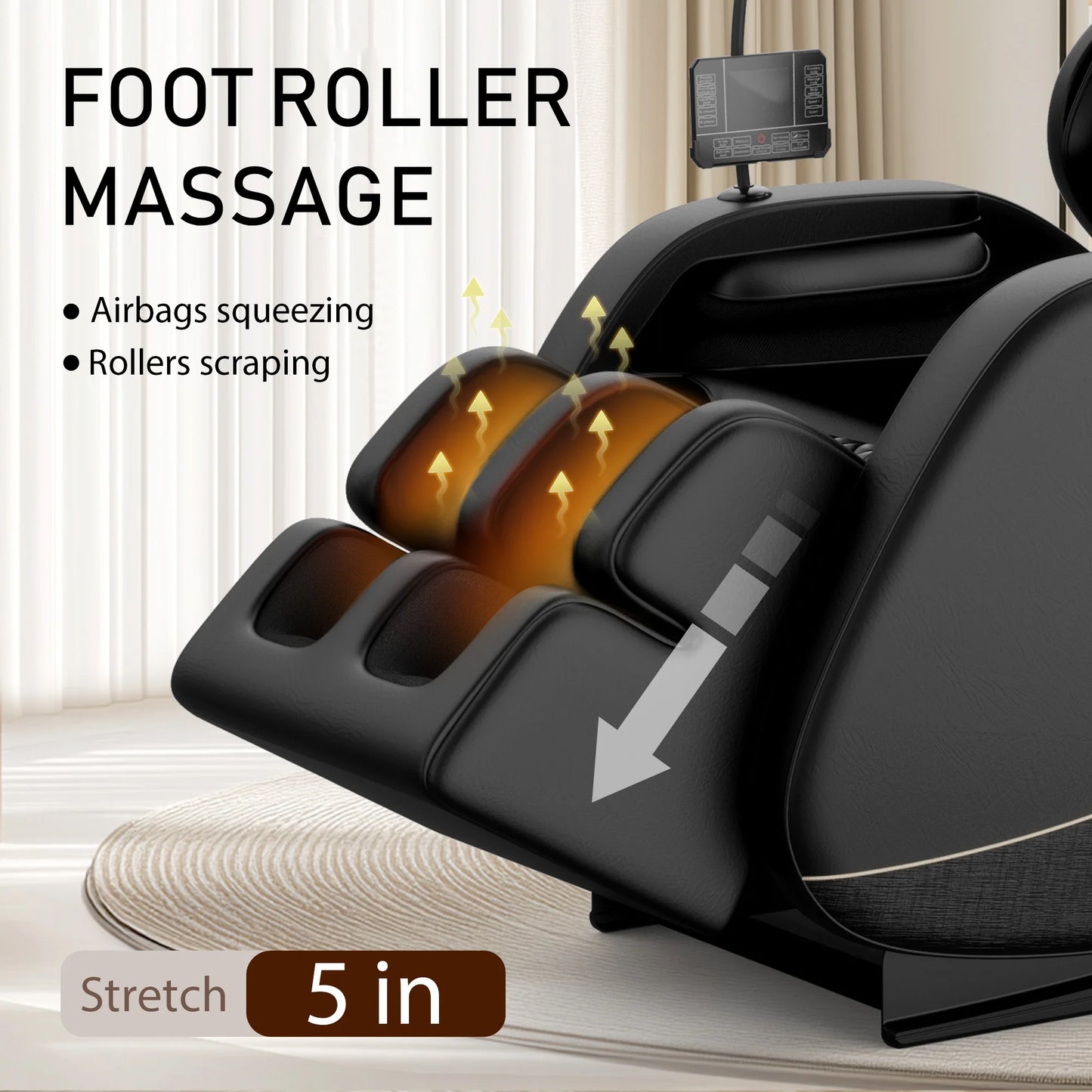 Zero Gravity Full Body Massage Chair | Airbag Compression, Heating, Foot Rollers, Bluetooth Music & Touchscreen Control | Supports up to 180 lbs