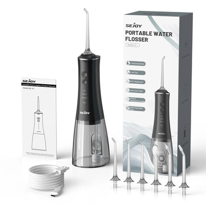Cordless Water Flosser for Teeth 280ml | 4 Modes, 6 Jets, USB Rechargeable Oral Irrigator | Portable Dental Cleaner for Travel & Home Use Black