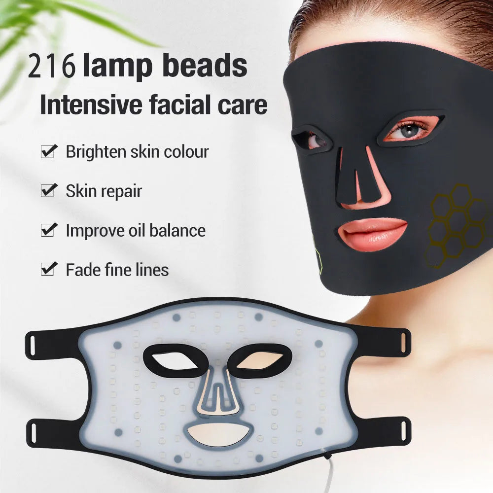 LED Light Therapy Face Mask | 72 Beads, Red, Blue & Infrared Light (660nm/460nm/850nm) | 4 Modes, Rechargeable, Silicone Skin Care Mask
