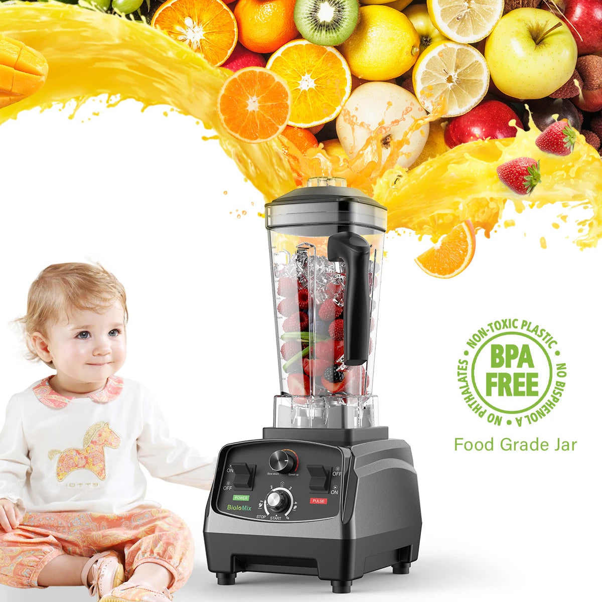 2200W Countertop Blender for Smoothies & Food Prep | BPA-Free 2L Jar, Timer, 6 Blades, Ice Crusher | Powerful Home Mixer with Safety Features