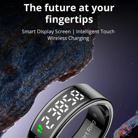 Smart Health Ring with Touch Display – Heart-Rate, SpO2, Sleep & Stress Tracking – 5 ATM Waterproof, Wireless Charging