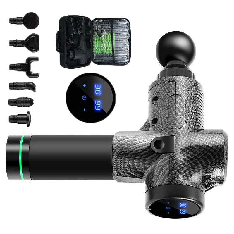 30-Speed Muscle Massage Gun | Deep Tissue Percussion Massager with 6 Heads, LCD Touchscreen & Quiet Motor | Pain Relief for Back, Neck, Legs