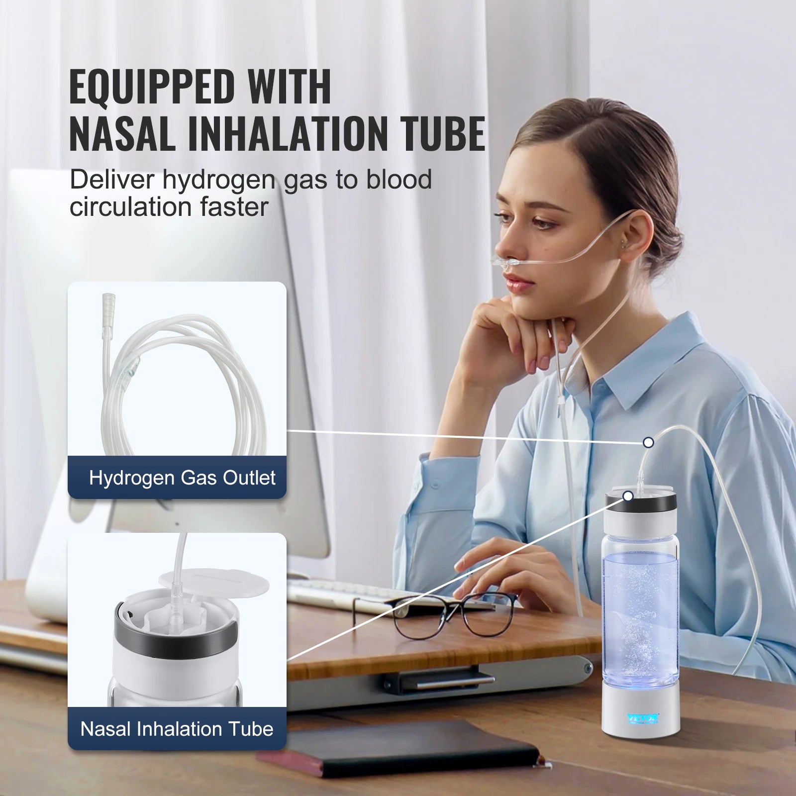 Hydrogen Water Bottle Generator | 380 ml Hydrogen-Rich Water Maker with Inhalation & Self-Cleaning | Portable Ionizer for Energy, Recovery & Daily Wellness
