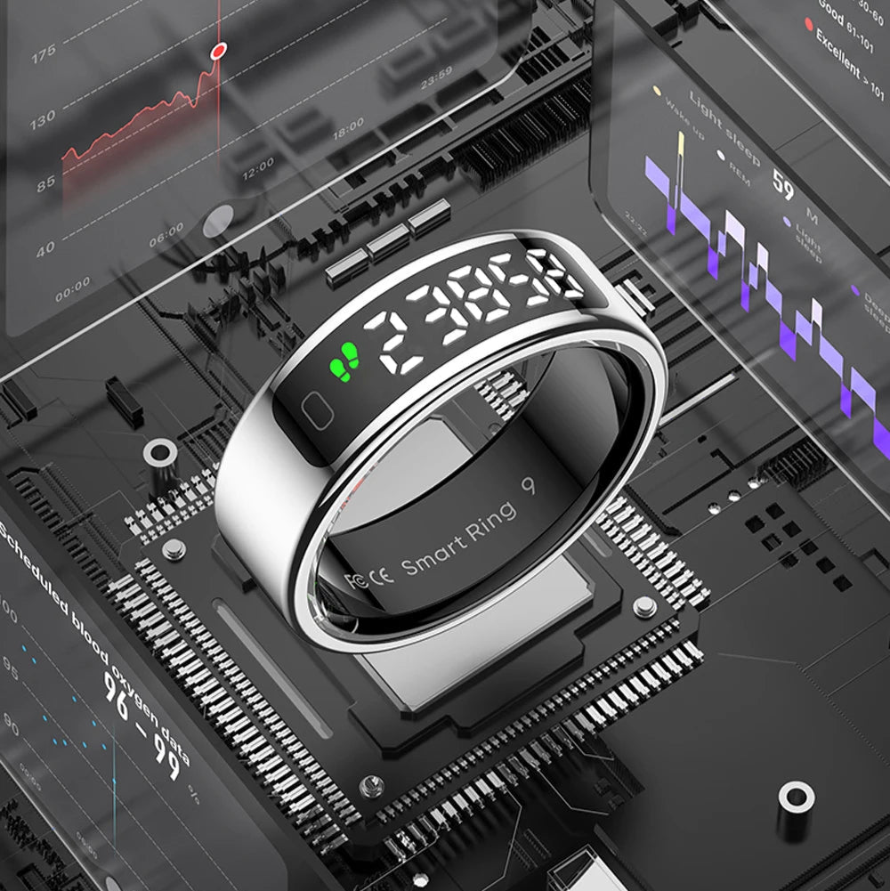 Smart Ring for Health Tracking | OLED Display | Heart Rate, SpO₂, Sleep & Stress Monitor | 5ATM Waterproof, Wireless Charging Silver