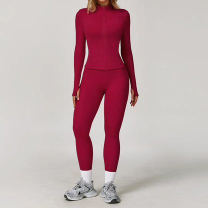 Seamless Yoga Set for Women | Long Sleeve Sports Bra and Leggings Workout Set with Breathable Stretch Fabric