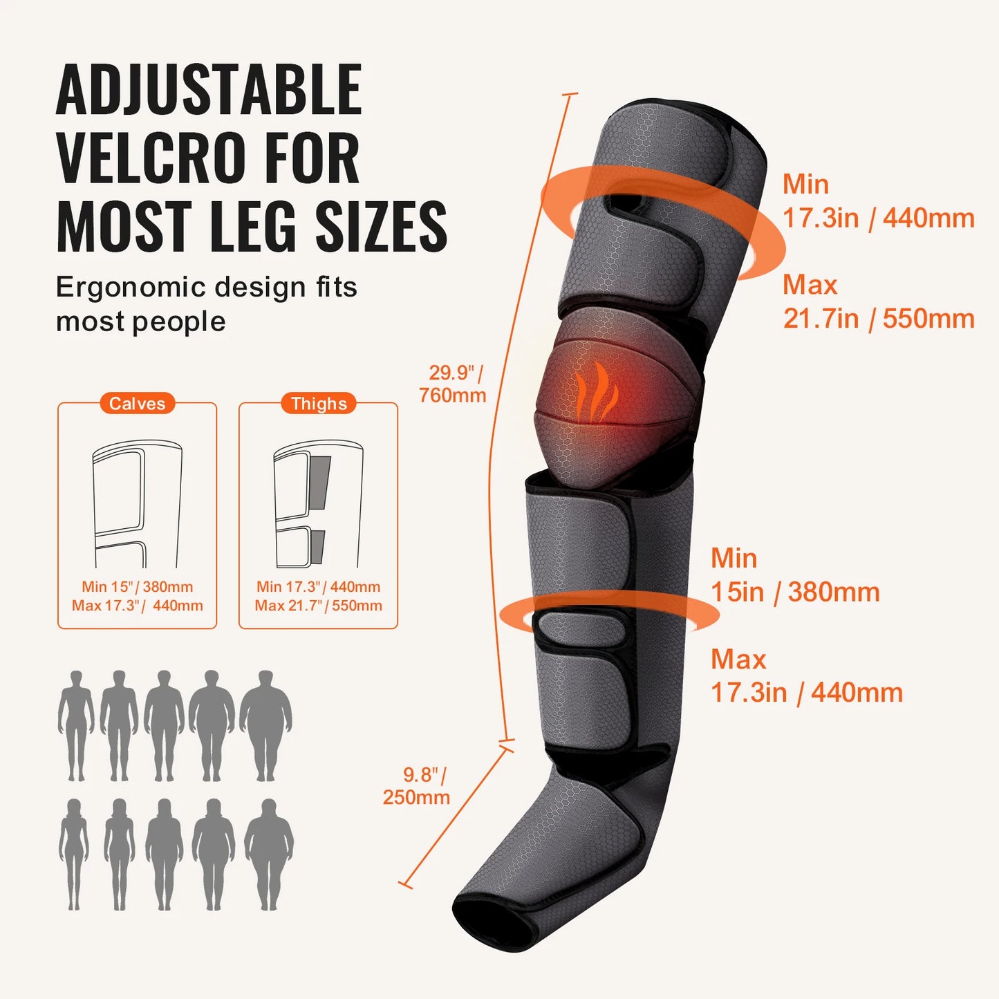 Leg Compression Massager with Heat | Full Leg Foot Calf Thigh Massager with Air Compression, 3 Modes, 3 Intensities, Knee Heating