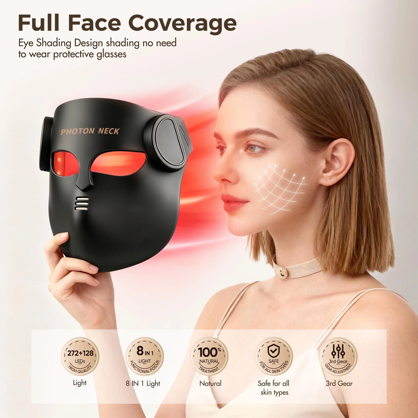 LED Red Light Therapy Face Mask With Neck Coverage