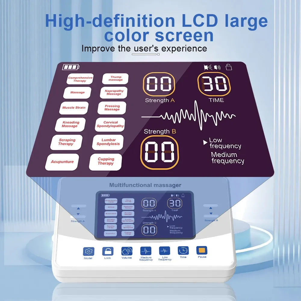 Electric TENS & EMS Massager – 12-Mode Pain-Relief Unit, 30 Intensity Levels, Dual-Channel, USB-C Rechargeable LCD Device