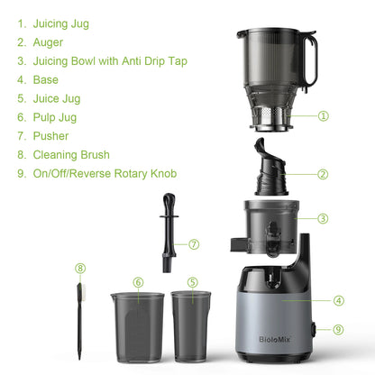 Cold Press Juicer | 5.1" Wide Chute Slow Masticating, BPA-Free Quiet Motor & Easy Clean, fits Whole Fruits & Veggies