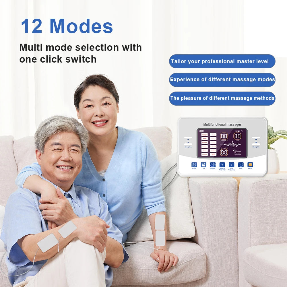 Electric TENS & EMS Massager – 12-Mode Pain-Relief Unit, 30 Intensity Levels, Dual-Channel, USB-C Rechargeable LCD Device