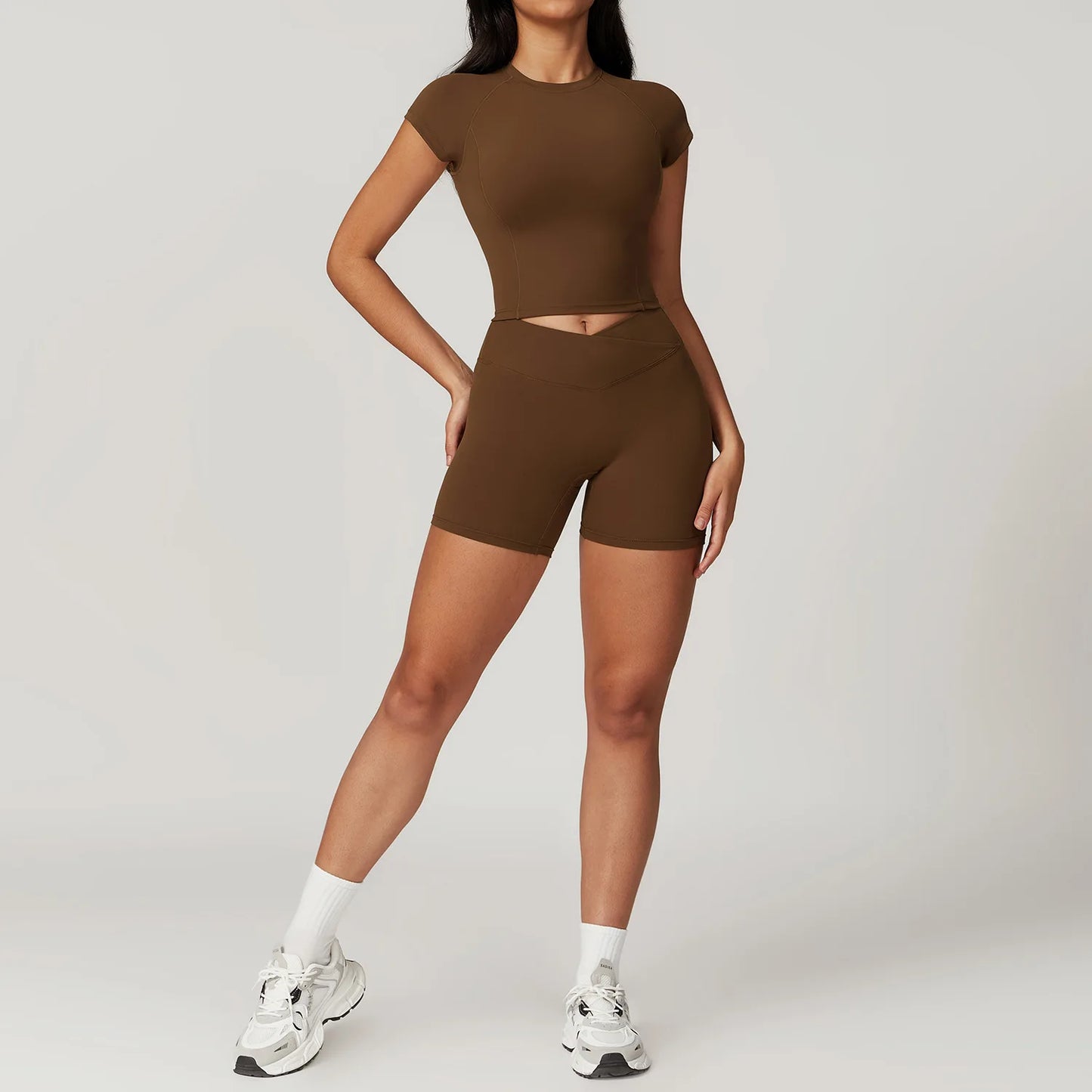Yoga Set for Women | 2-Piece Short Sleeve Crop Top and High Waisted Leggings Workout Outfit with Quick-Dry Stretch Fabric