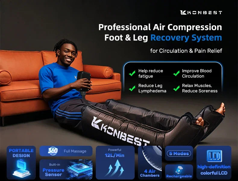 Air Compression Recovery Boots | 4 Chamber Pressotherapy Leg Massager, 240 mmHg Circulation Therapy System