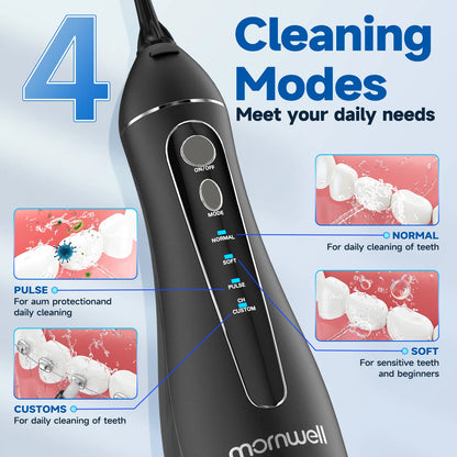 Cordless Water Flosser | Portable Oral Irrigator for Teeth Cleaning | 200ML Tank, 4 Nozzles, Rechargeable, IPX7 Waterproof, 3 Modes