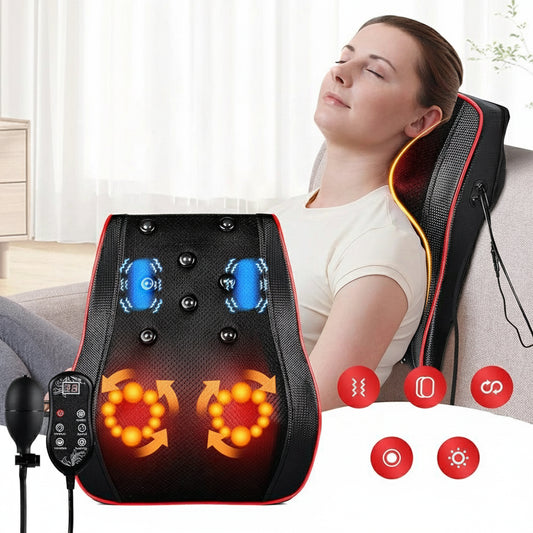 3D Kneading Massage Pillow | 20 Nodes, Heat Therapy, 4-Level Vibration & Full Spine Support