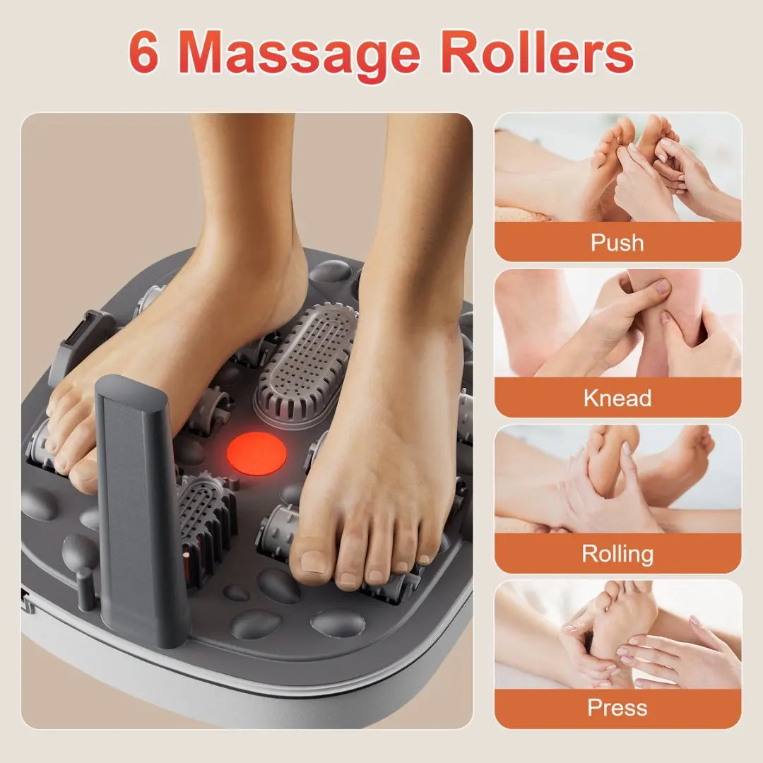 Foldable Foot-Spa Bath Massager – 96-116 °F Heat, Bubble & Spray Jets, 6 Manual Rollers, Red-Light Therapy, 10–60 min Timer