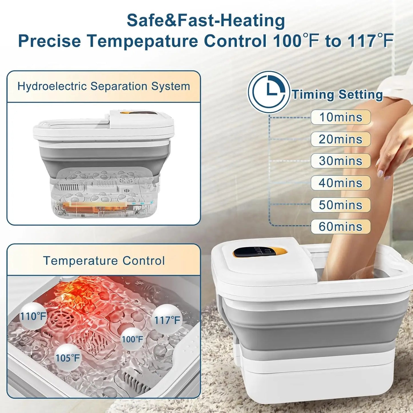 Foot Spa Massager with Heat & Motorized Rollers | Collapsible Heated Foot Bath with Temperature Control, Bubbles & Pedicure Kit