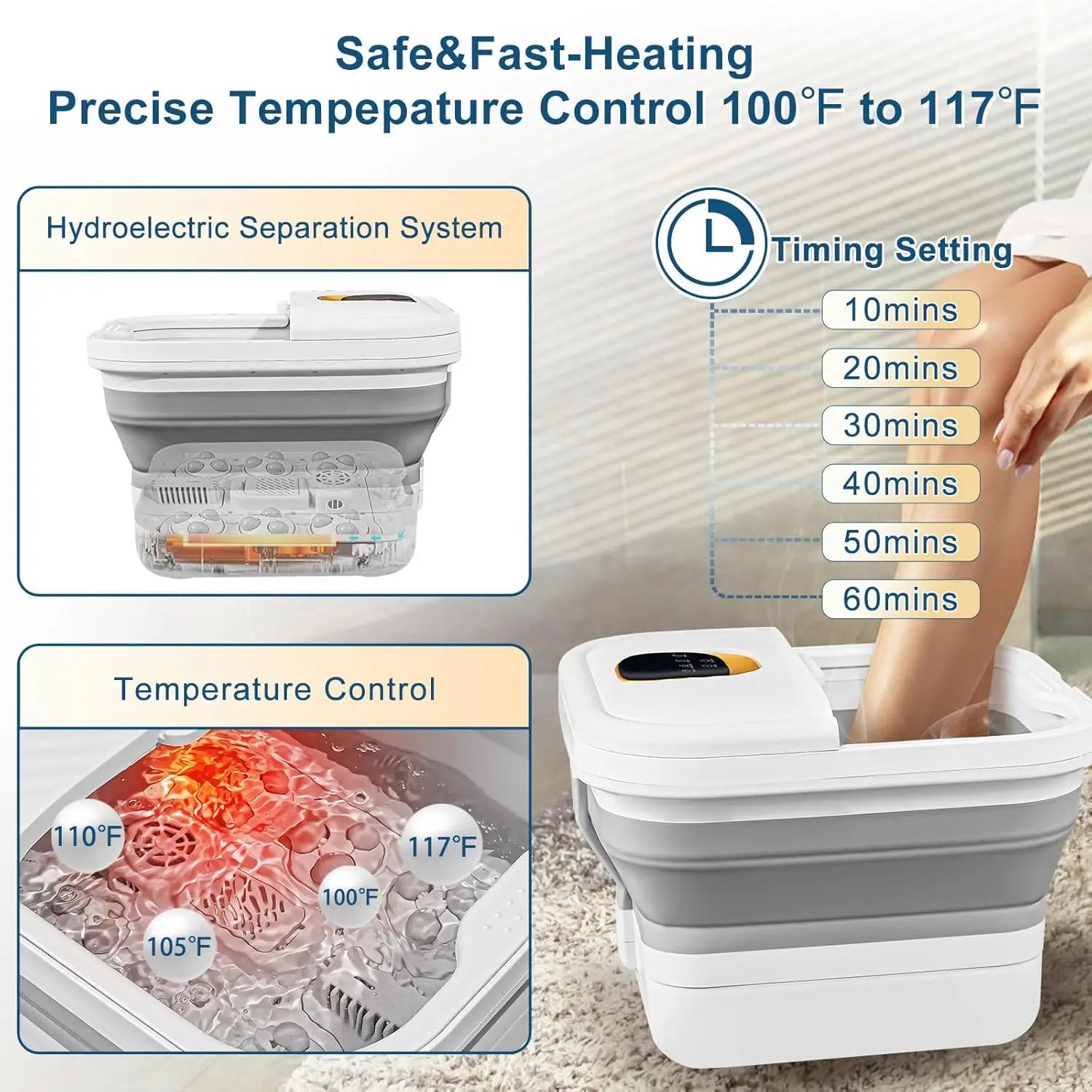 Foot Spa Massager with Heat & Motorized Rollers | Collapsible Heated Foot Bath with Temperature Control, Bubbles & Pedicure Kit